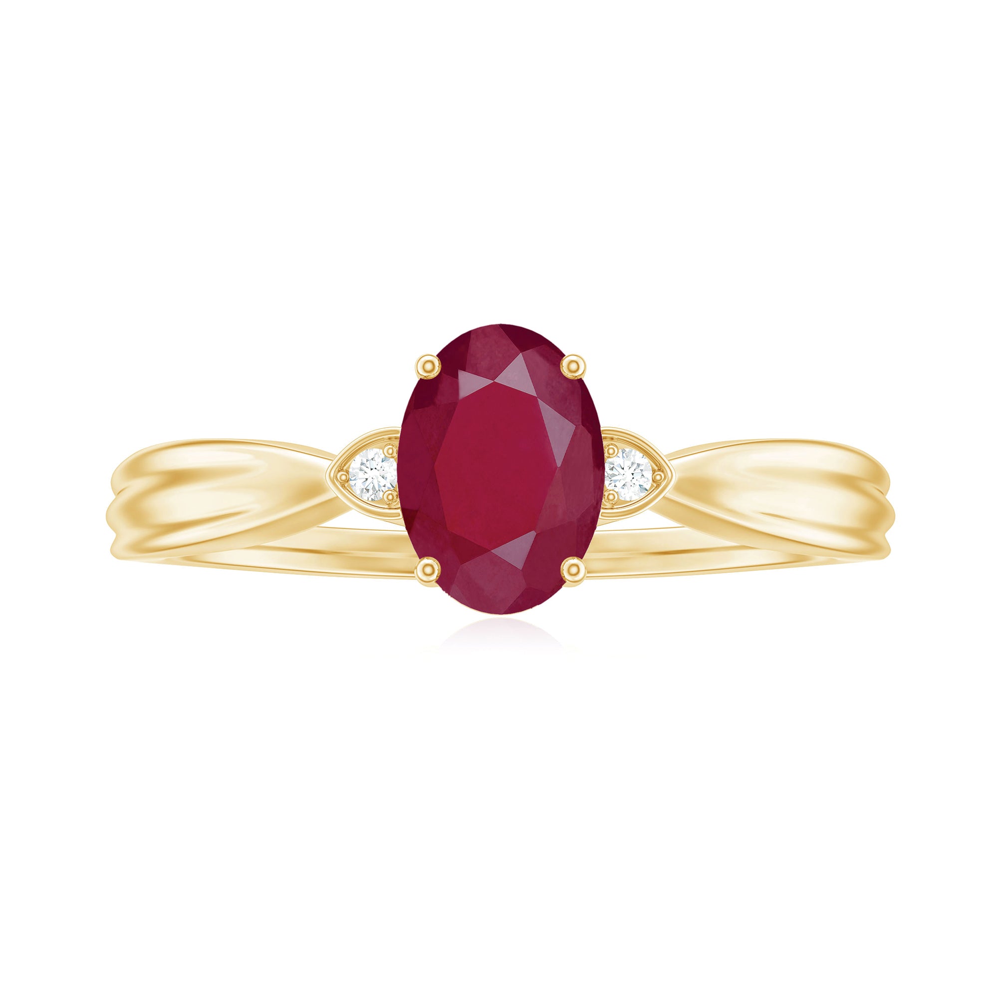 Oval Cut Real Ruby Solitaire Ring with Diamond Ruby - ( AAA ) - Quality - Rosec Jewels