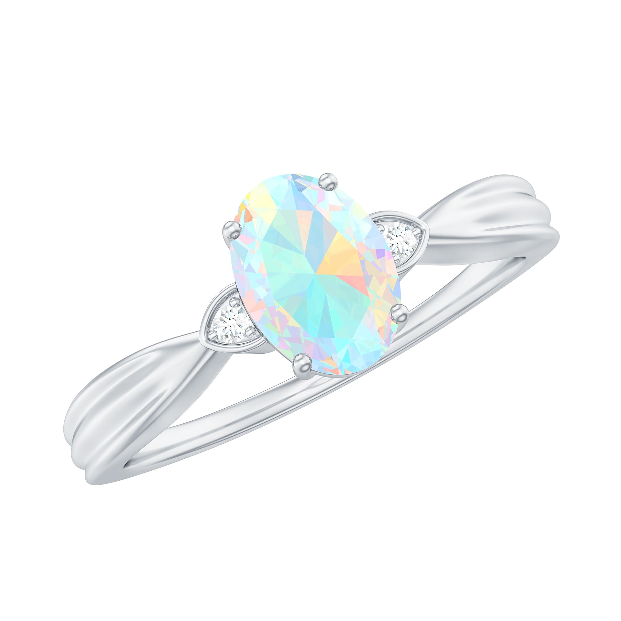 Oval Ethiopian Opal Solitaire Ring with Diamond Stones Ethiopian Opal - ( AAA ) - Quality - Rosec Jewels