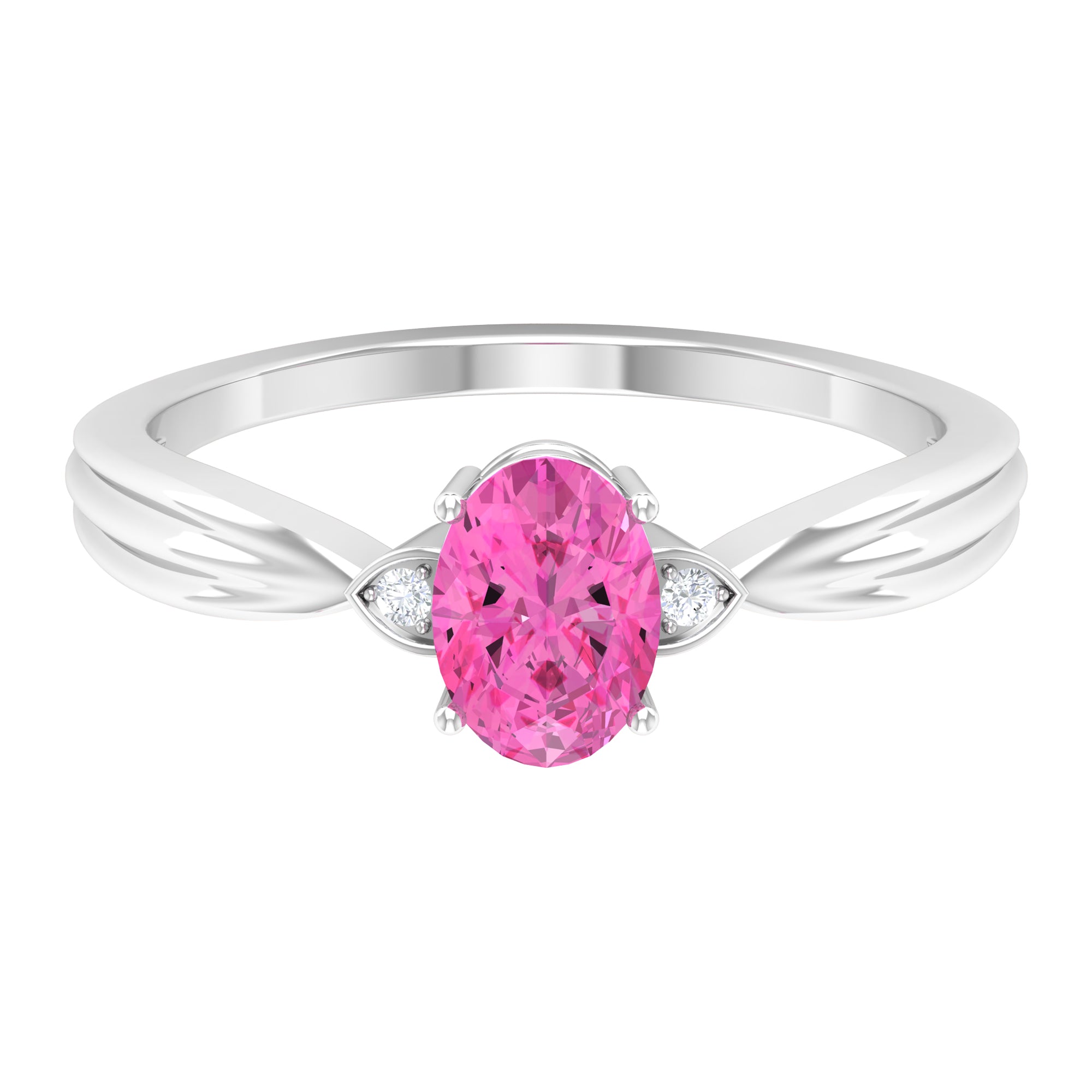 Oval Cut Pink Sapphire Solitaire Ring with Diamond Pink Sapphire - ( AAA ) - Quality - Rosec Jewels