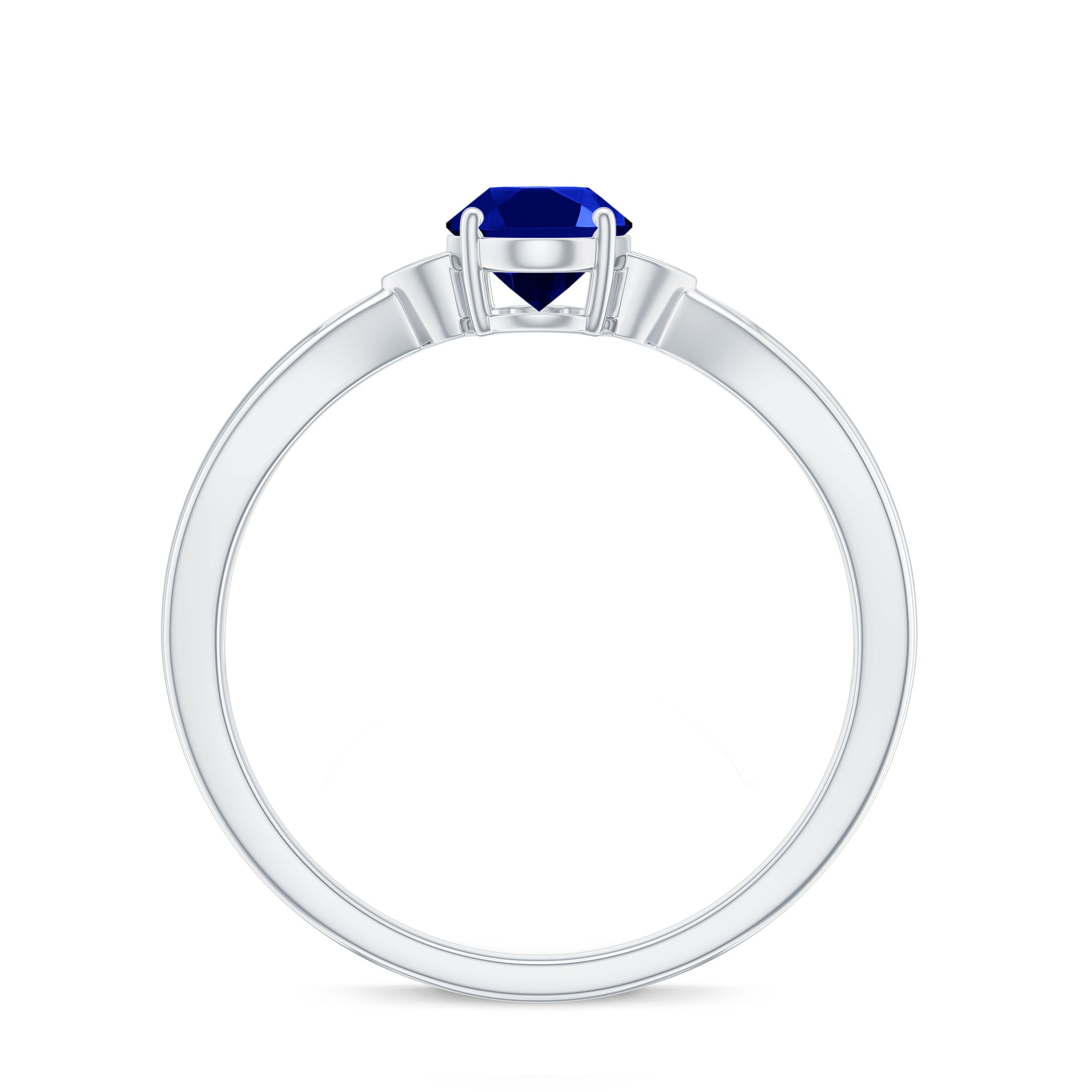 Rosec Jewels-Oval Cut Lab Grown Blue Sapphire Solitaire Ring with Diamond