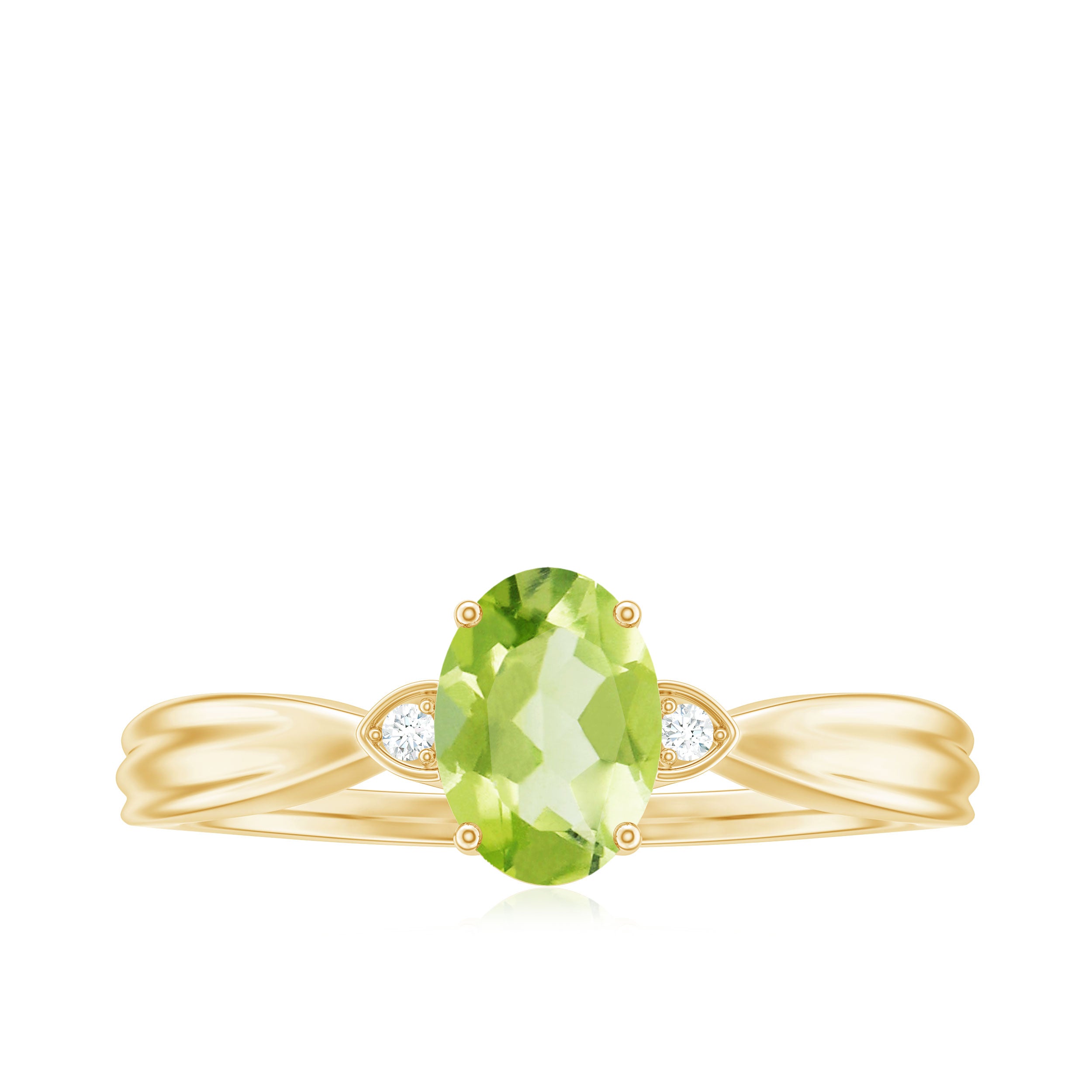 Oval Cut Peridot Solitaire Ring with Diamond Peridot - ( AAA ) - Quality - Rosec Jewels