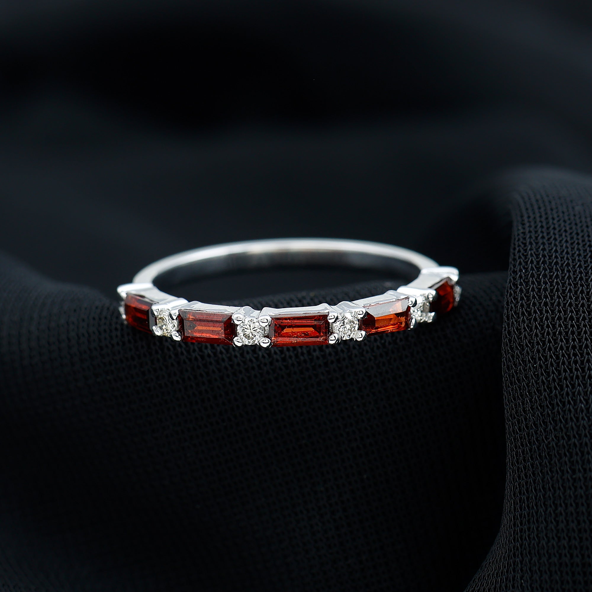 0.75 CT Baguette Garnet and Diamond Half Eternity Stackable Ring Garnet - ( AAA ) - Quality - Rosec Jewels