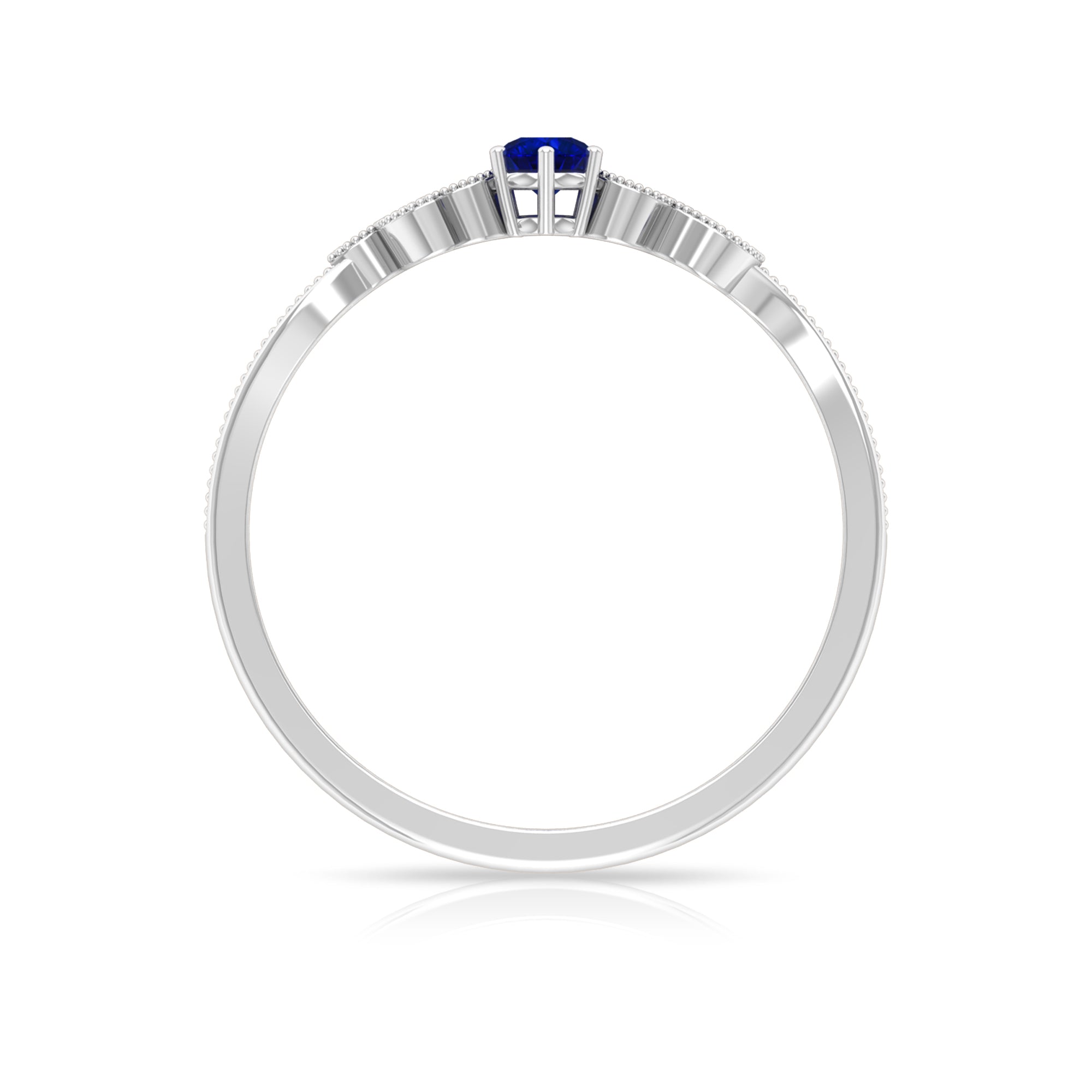 1/4 CT Blue Sapphire and Diamond Leaf Branch Promise Ring Blue Sapphire - ( AAA ) - Quality - Rosec Jewels