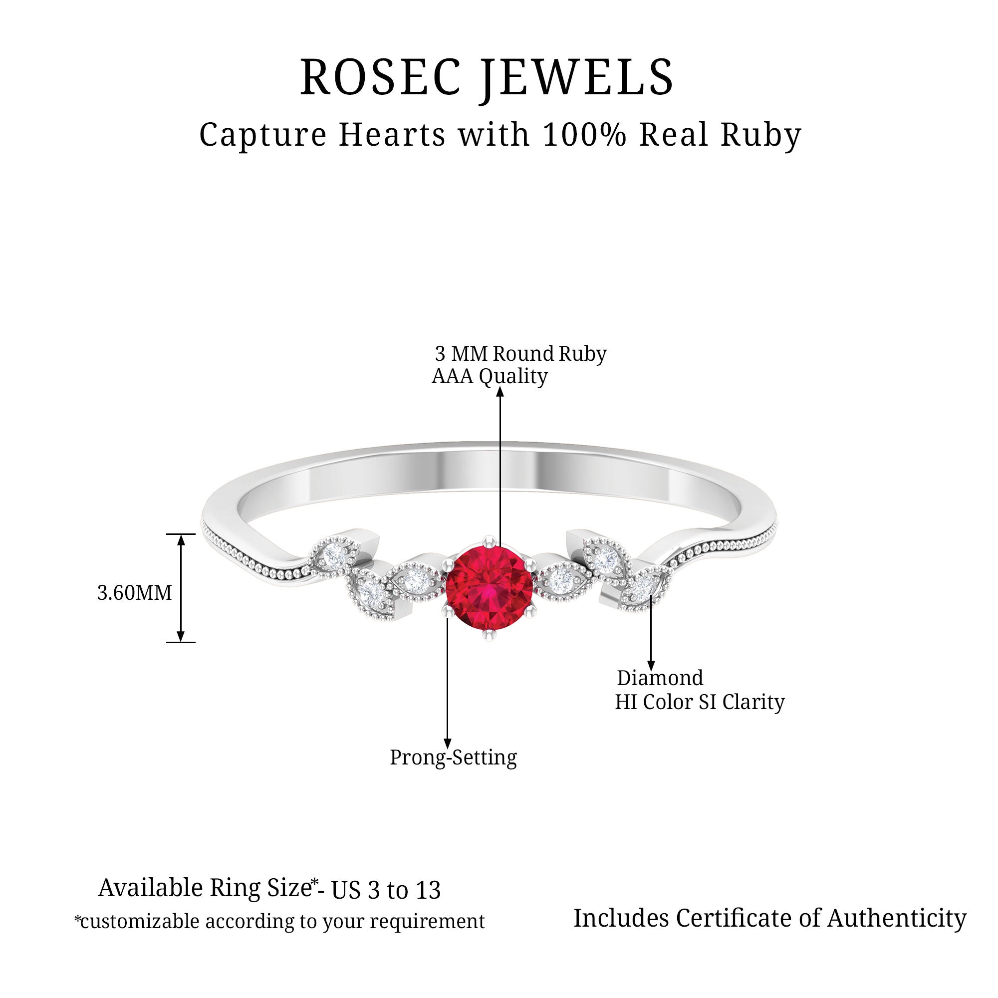 Certified Ruby and Diamond Leaf Branch Promise Ring Ruby - ( AAA ) - Quality - Rosec Jewels