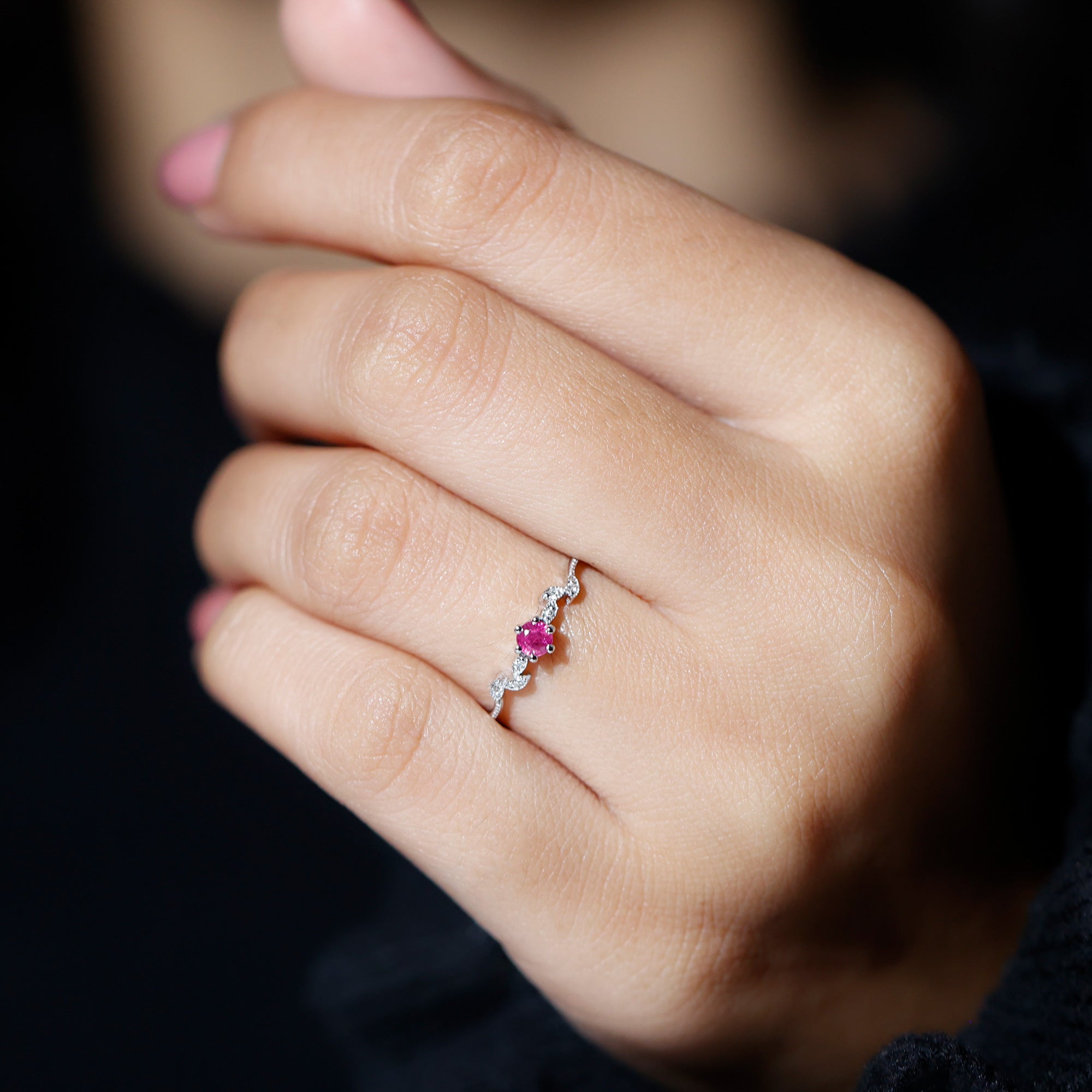 Certified Ruby and Diamond Leaf Branch Promise Ring Ruby - ( AAA ) - Quality - Rosec Jewels