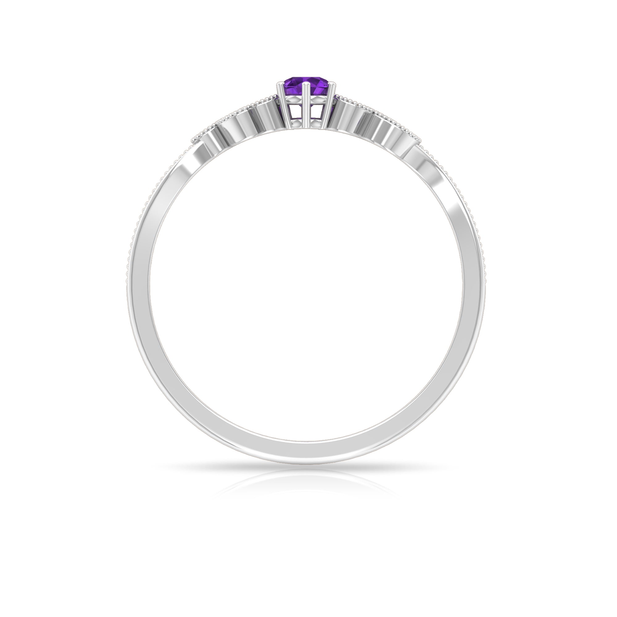 Amethyst and Diamond Leaf Branch Promise Ring Amethyst - ( AAA ) - Quality - Rosec Jewels