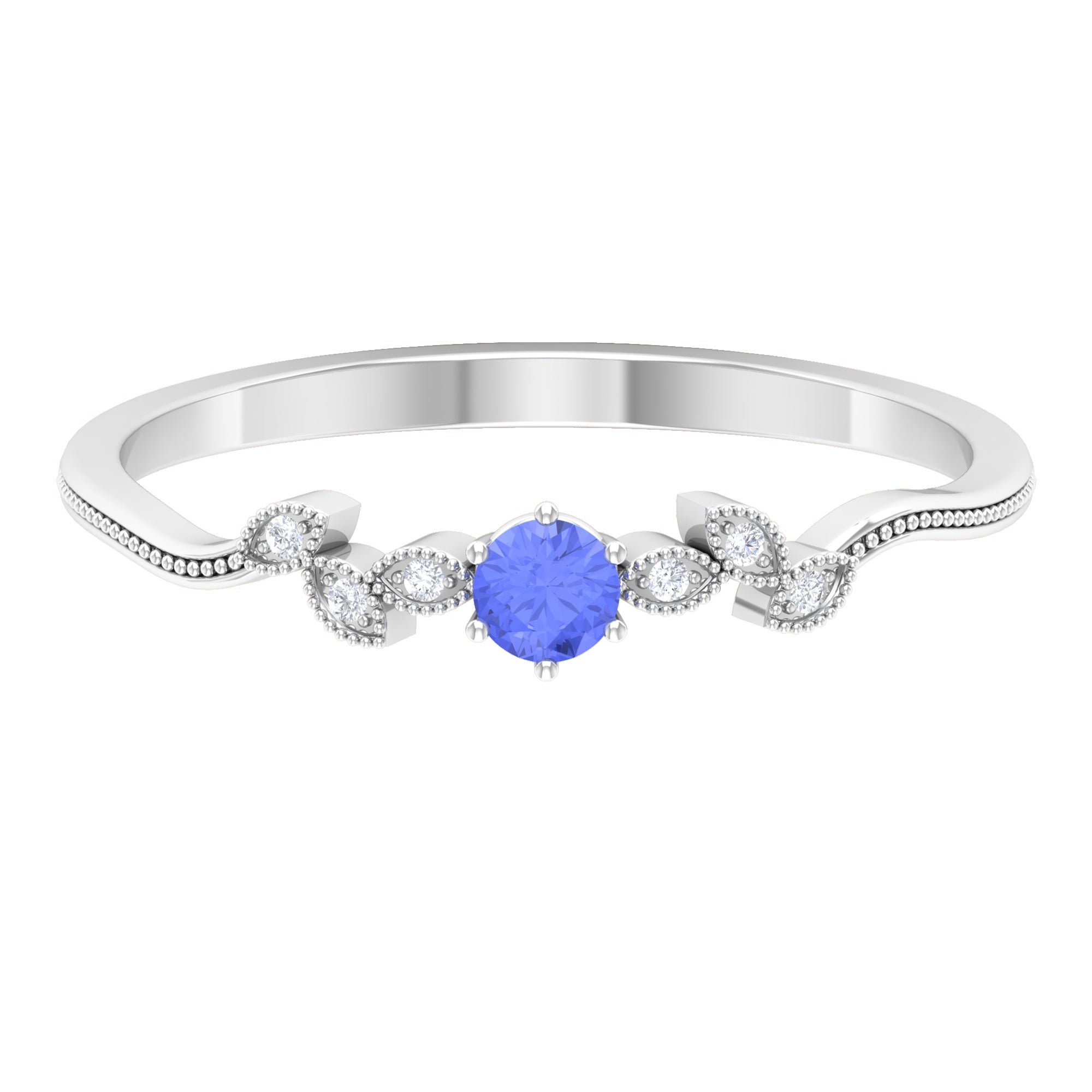 Real Tanzanite and Diamond Leaf Branch Promise Ring Tanzanite - ( AAA ) - Quality - Rosec Jewels