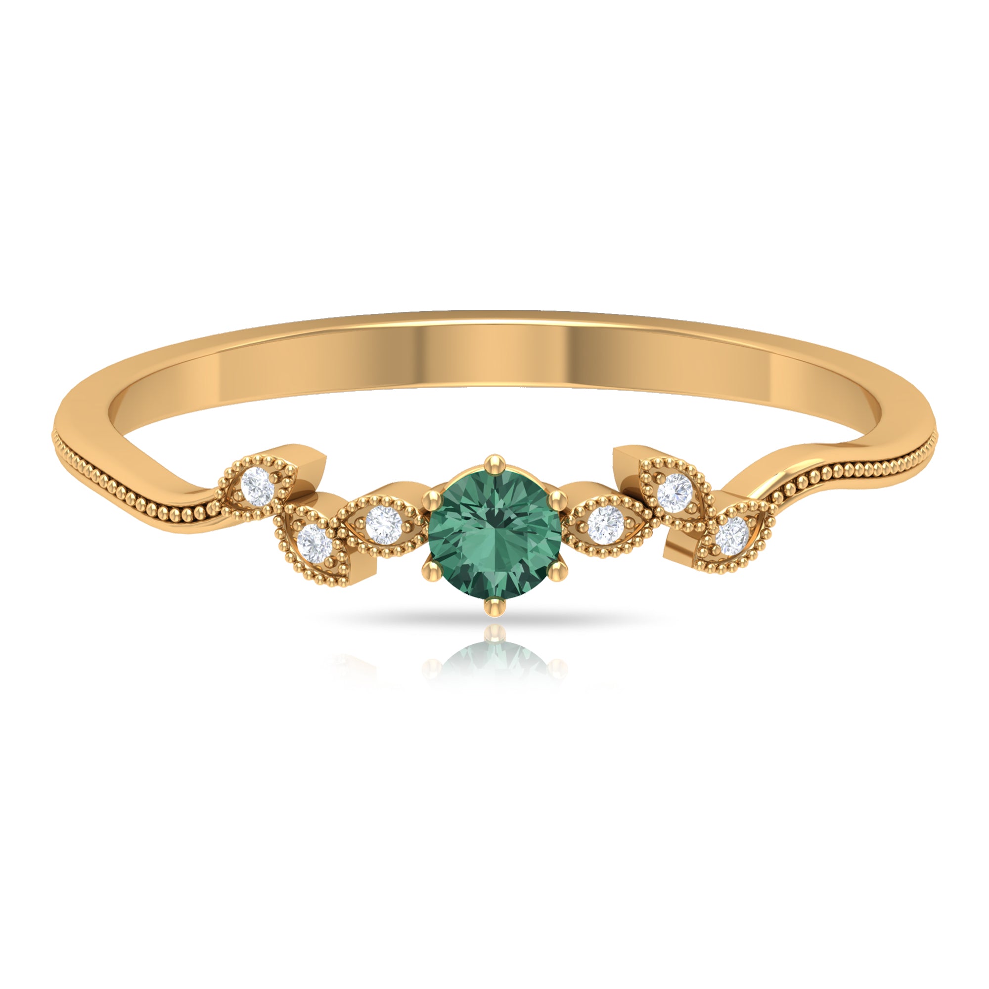 Minimal Green Sapphire and Diamond Leaf Promise Ring Green Sapphire - ( AAA ) - Quality - Rosec Jewels