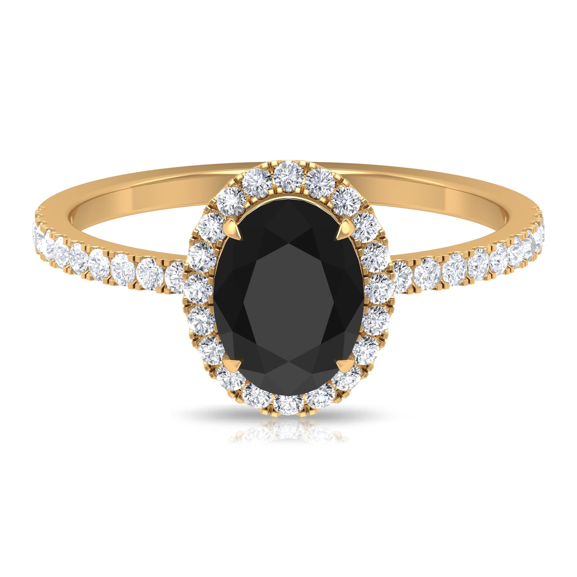 Oval Black Onyx Engagement Ring with Diamond Halo Black Onyx - ( AAA ) - Quality - Rosec Jewels