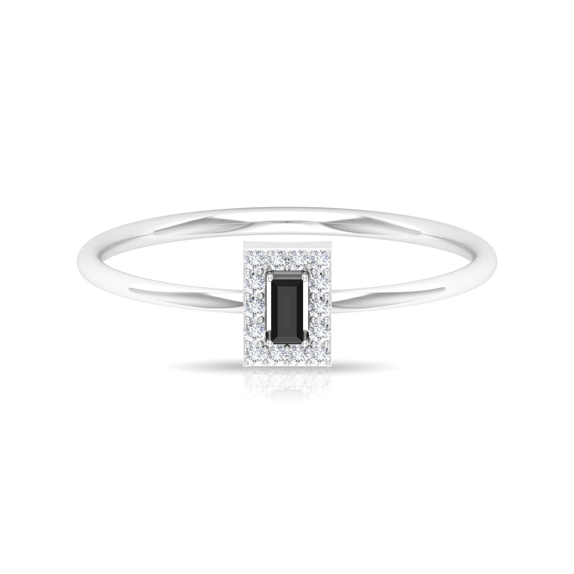 Baguette Black Onyx Dainty Promise Ring with Diamond Black Onyx - ( AAA ) - Quality - Rosec Jewels