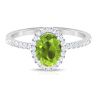 Oval Peridot Halo Engagement Ring with Diamond Peridot - ( AAA ) - Quality - Rosec Jewels