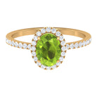 Oval Peridot Halo Engagement Ring with Diamond Peridot - ( AAA ) - Quality - Rosec Jewels