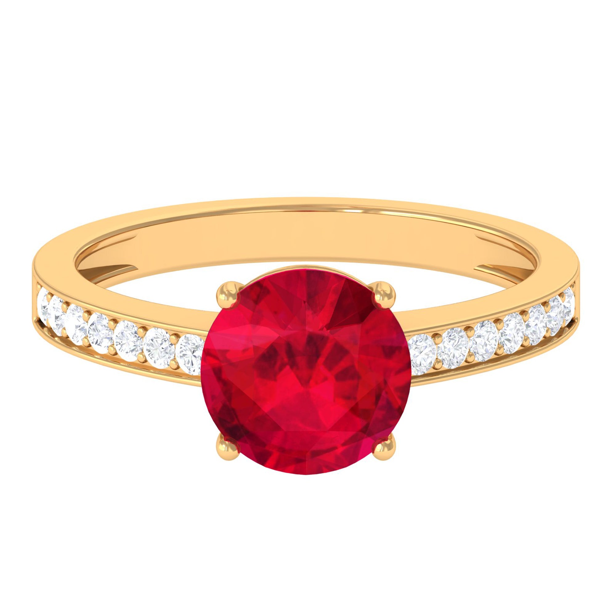 Lab Grown Ruby Simple Solitaire Engagement Ring with Diamond Lab Created Ruby - ( AAAA ) - Quality - Rosec Jewels