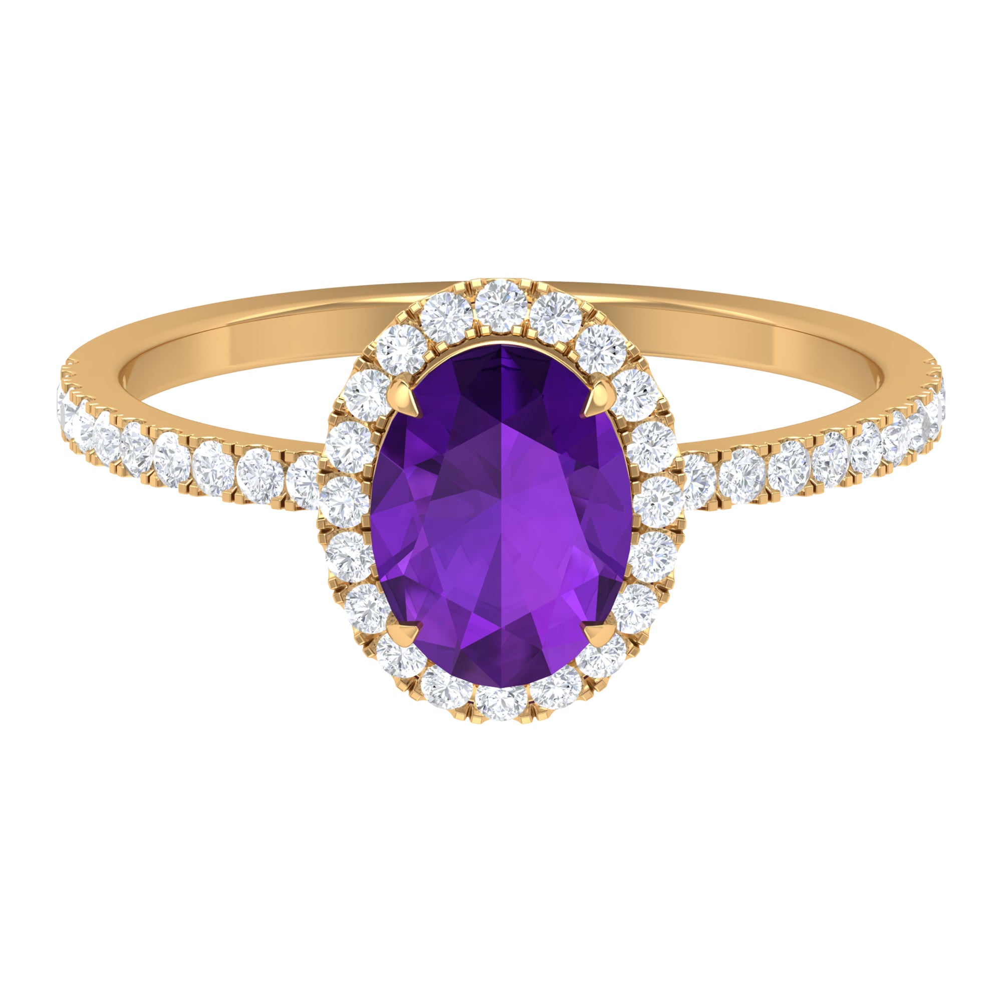 Oval Amethyst Halo Engagement Ring with Diamond Amethyst - ( AAA ) - Quality - Rosec Jewels