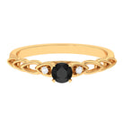 Round Created Black Diamond and Diamond Designer Promise Ring in Gold Lab Created Black Diamond - ( AAAA ) - Quality - Rosec Jewels