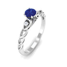 Round Created Blue Sapphire and Diamond Designer Promise Ring Lab Created Blue Sapphire - ( AAAA ) - Quality - Rosec Jewels