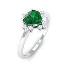 Heart Shape Created Emerald Designer Engagement Ring with Diamond Lab Created Emerald - ( AAAA ) - Quality - Rosec Jewels