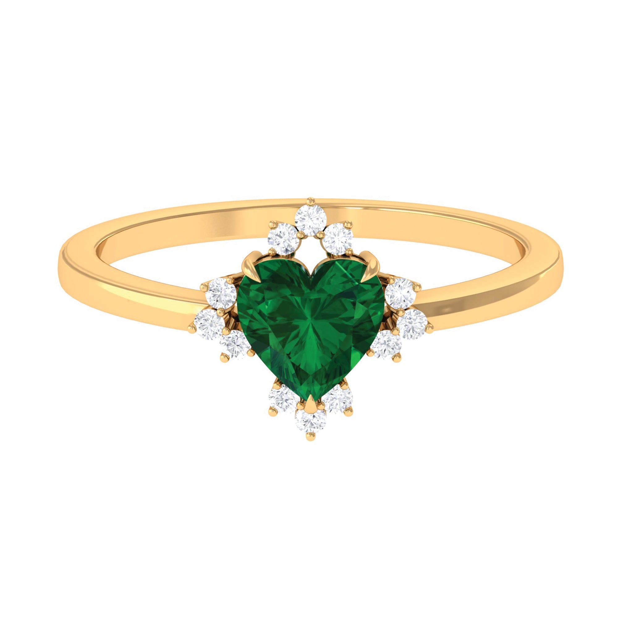 Heart Shape Created Emerald Designer Engagement Ring with Diamond Lab Created Emerald - ( AAAA ) - Quality - Rosec Jewels