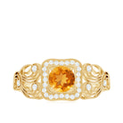 Vintage Citrine and Diamond Milgrain Engagement Ring Citrine - ( AAA ) - Quality - Rosec Jewels