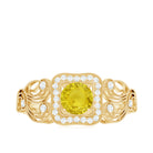 Yellow Sapphire Vintage Engagement Ring with Diamond Halo Yellow Sapphire - ( AAA ) - Quality - Rosec Jewels