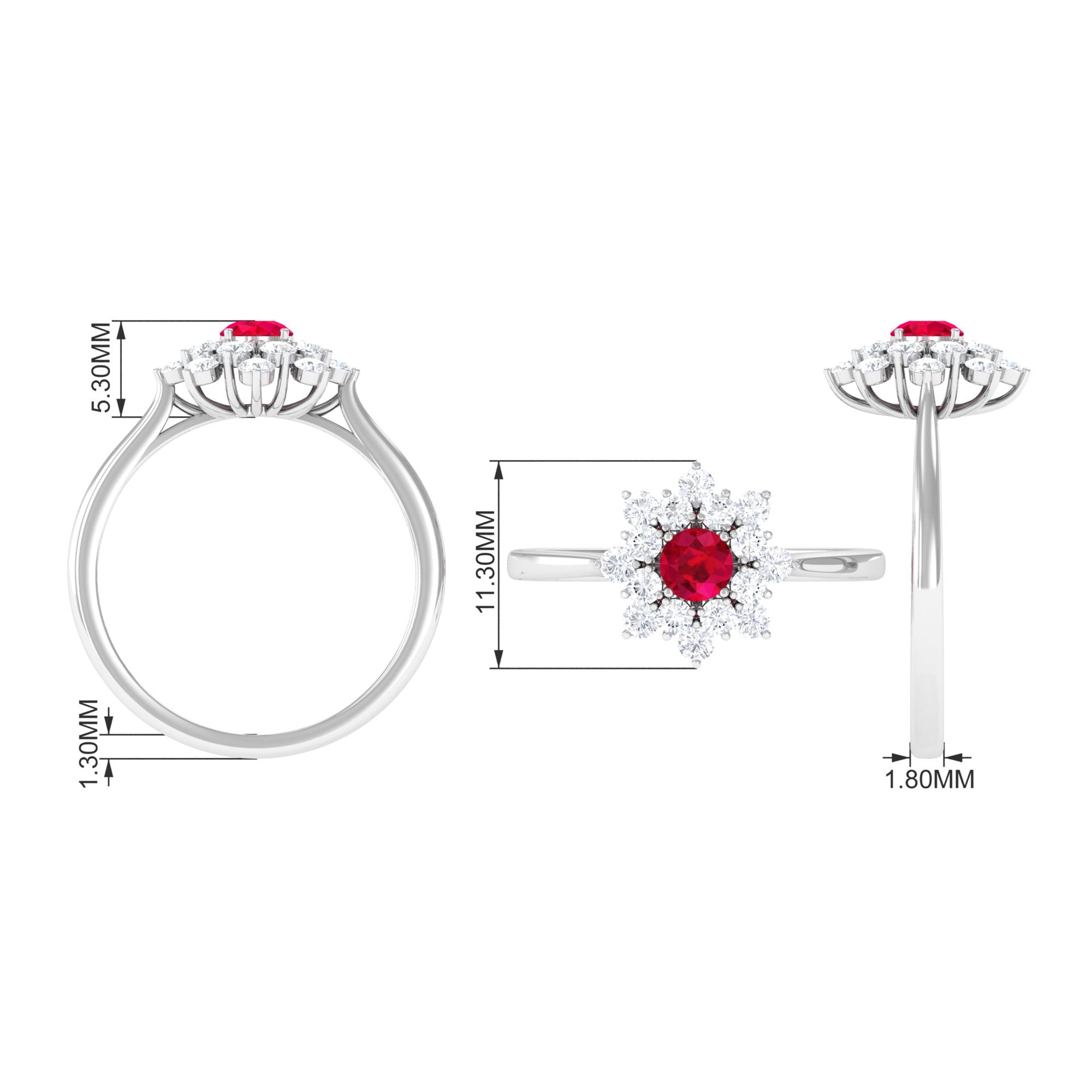 Lab Grown Ruby and Diamond Flower Cluster Engagement Ring Lab Created Ruby - ( AAAA ) - Quality - Rosec Jewels