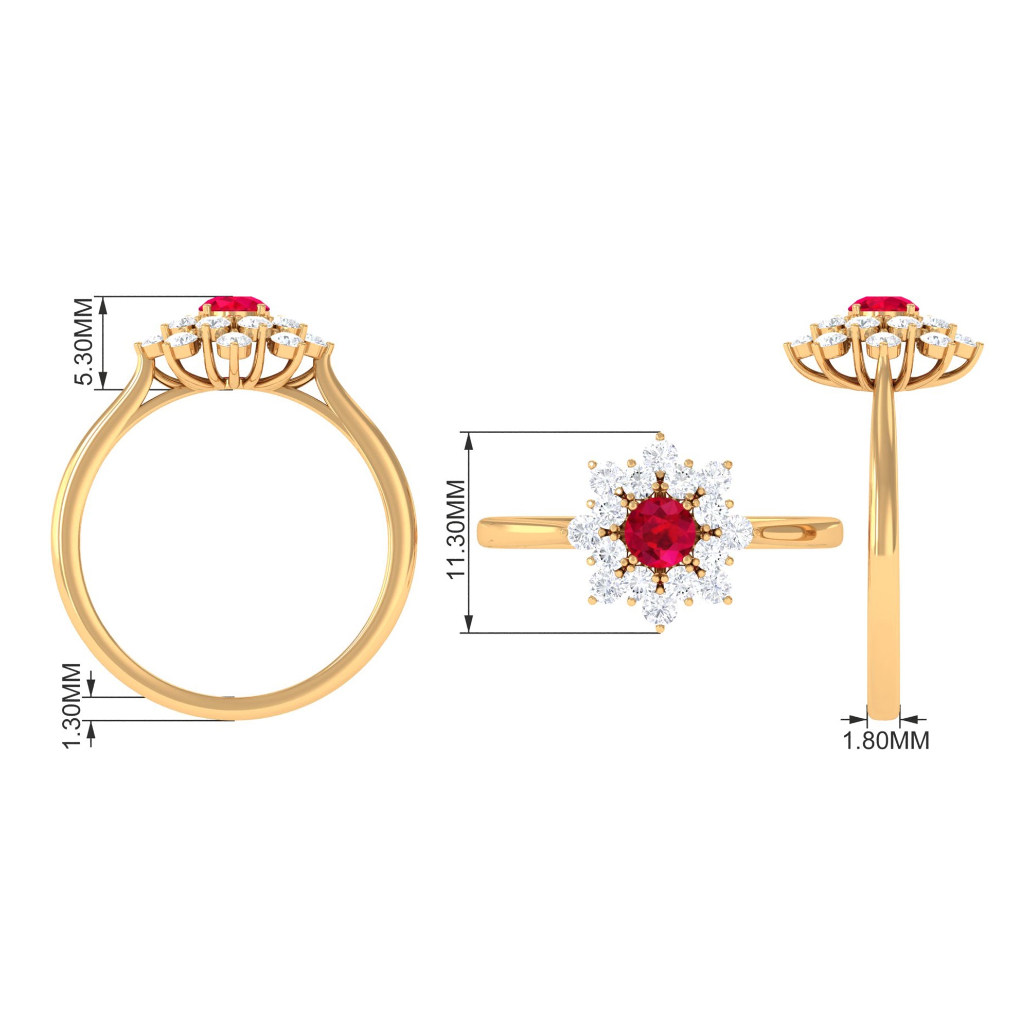 Lab Grown Ruby and Diamond Flower Cluster Engagement Ring Lab Created Ruby - ( AAAA ) - Quality - Rosec Jewels