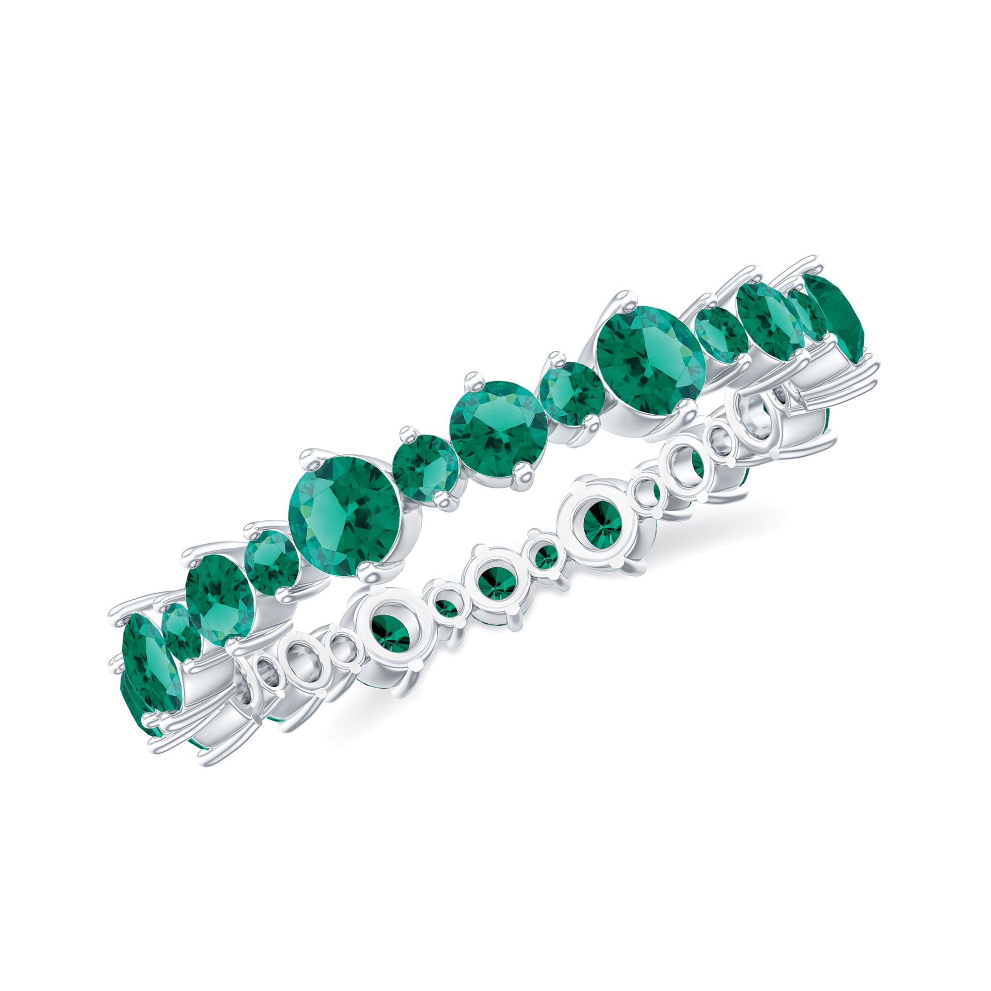 Lab Grown Emerald Round Eternity Band Ring Lab Created Emerald - ( AAAA ) - Quality - Rosec Jewels