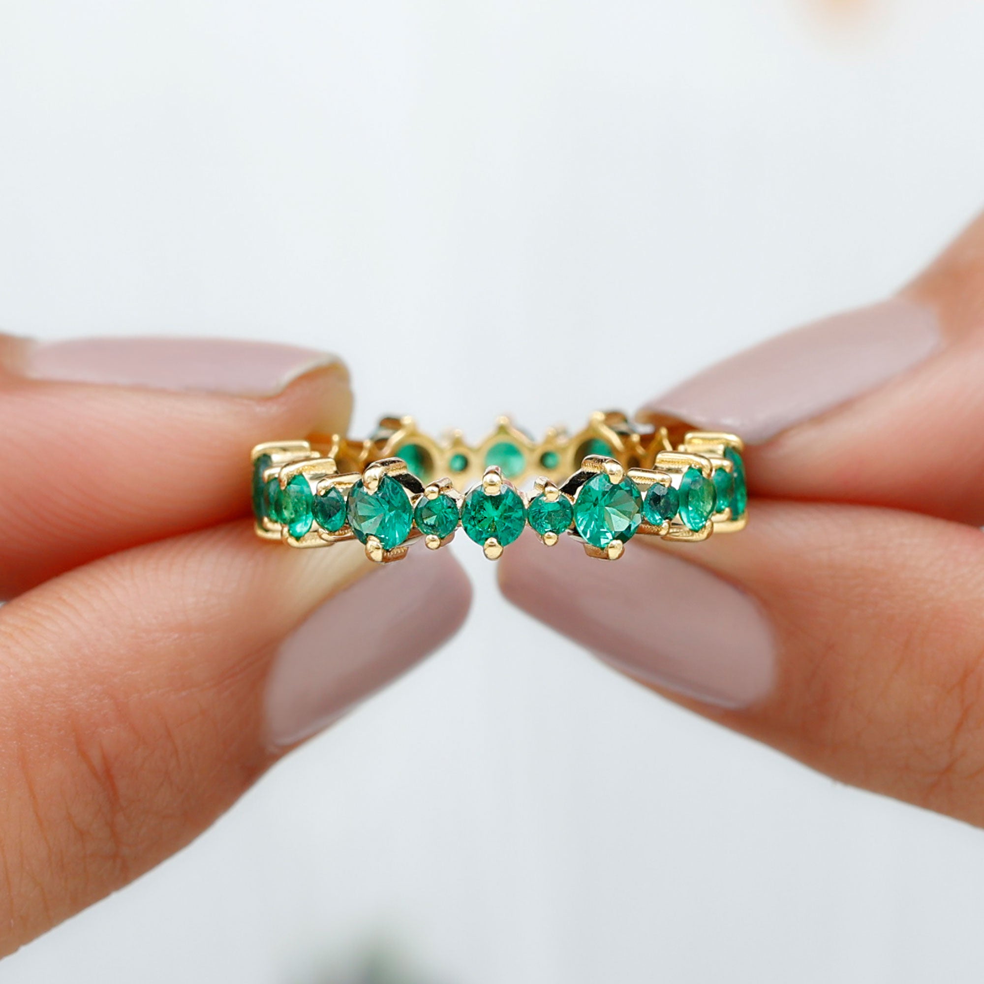 Lab Grown Emerald Round Eternity Band Ring Lab Created Emerald - ( AAAA ) - Quality - Rosec Jewels