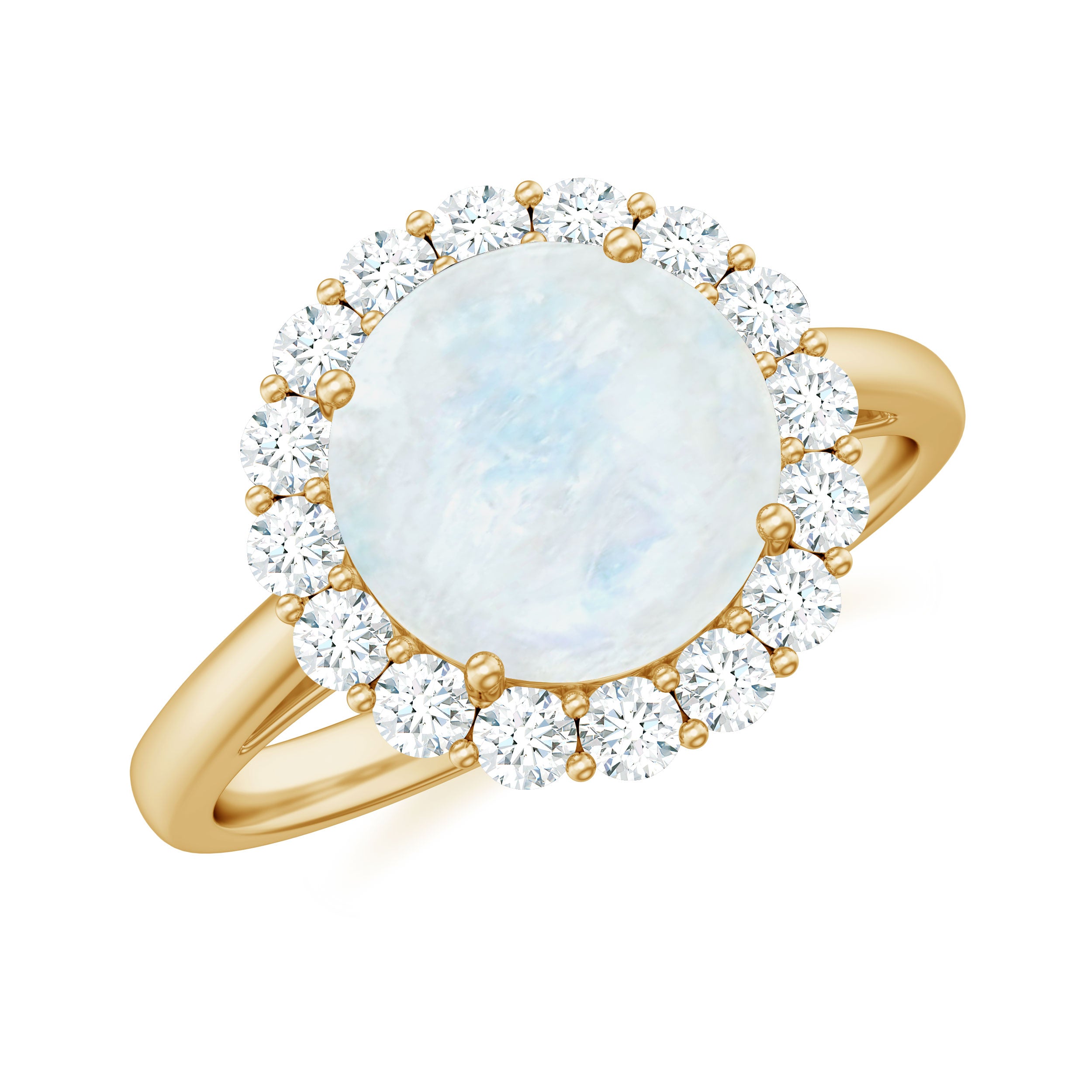 Round Moonstone Simple Halo Engagement Ring with Diamond Moonstone - ( AAA ) - Quality - Rosec Jewels