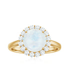 Round Moonstone Simple Halo Engagement Ring with Diamond Moonstone - ( AAA ) - Quality - Rosec Jewels