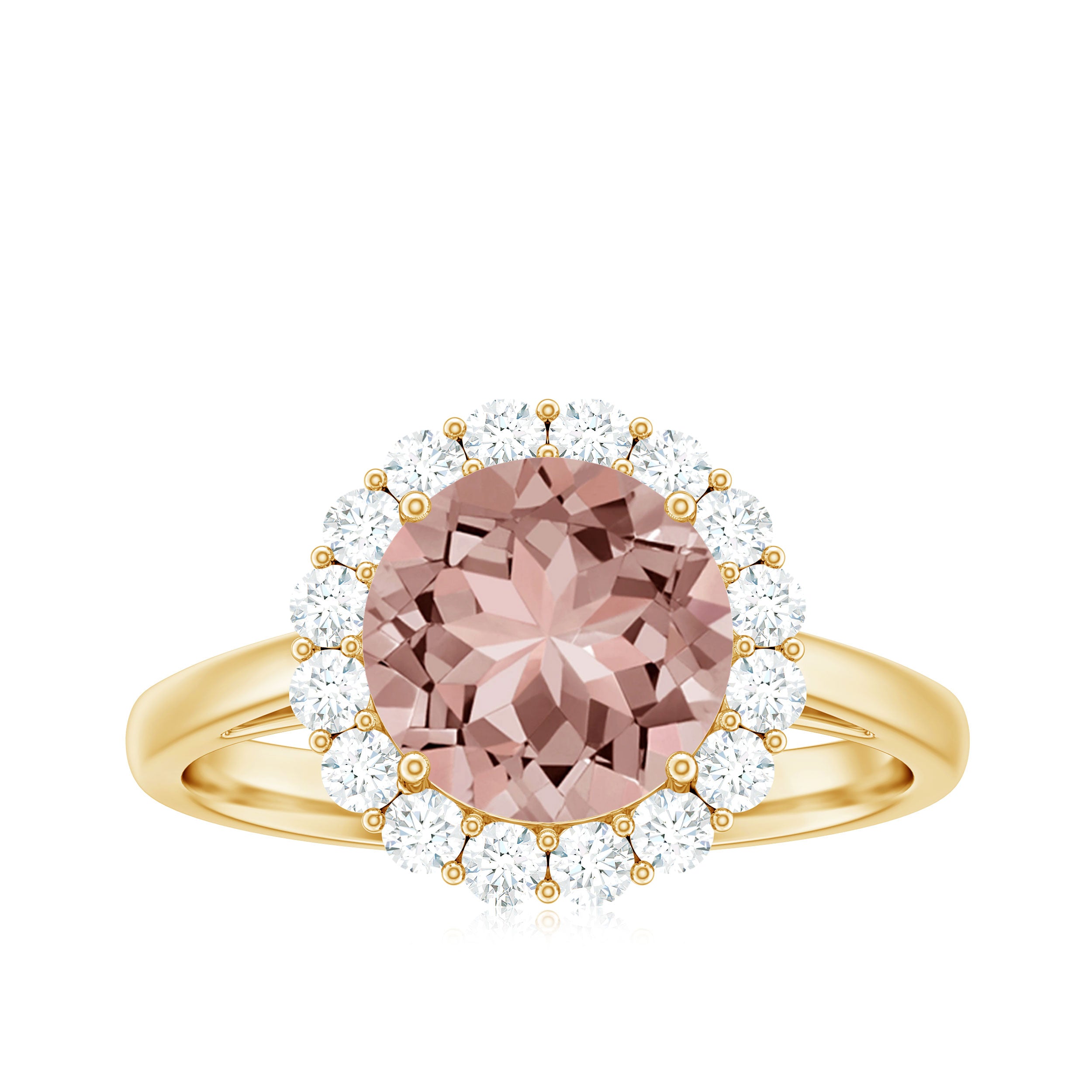 2.50 CT Round Shape Morganite and Diamond Engagement Ring Morganite - ( AAA ) - Quality - Rosec Jewels