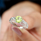 1.25 CT Antique Peridot Solitaire Ring with Diamond Accent Peridot - ( AAA ) - Quality - Rosec Jewels