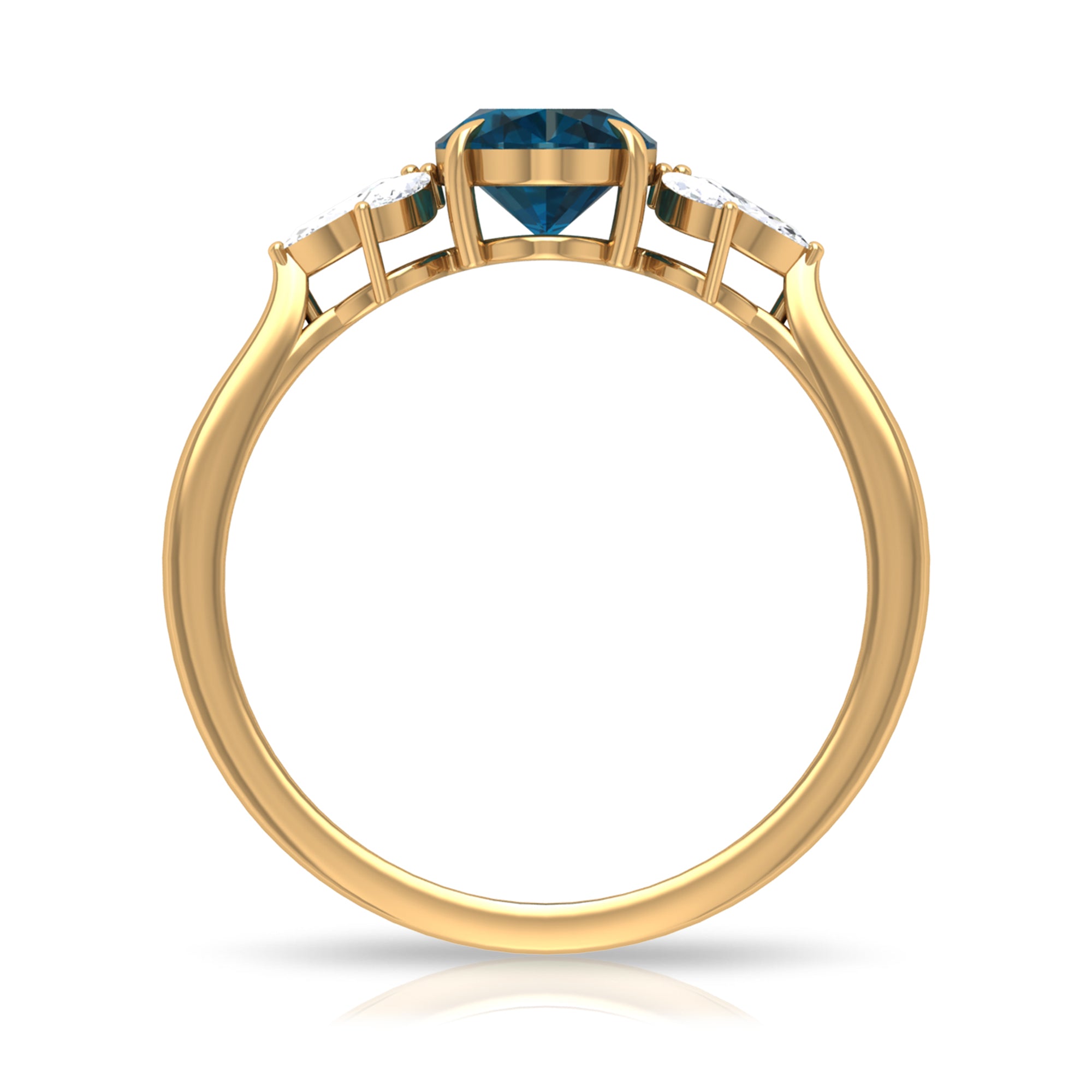 Claw Set London Blue Topaz Solitaire Ring with Marquise Diamond Trio London Blue Topaz - ( AAA ) - Quality - Rosec Jewels