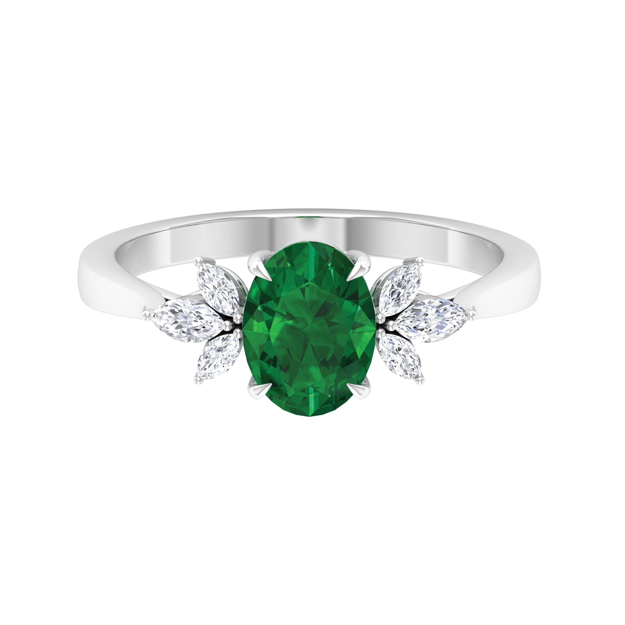 1.50 CT Claw Set Oval shape Emerald Solitaire and Marquise Diamond Trio Ring Emerald - ( AAA ) - Quality - Rosec Jewels