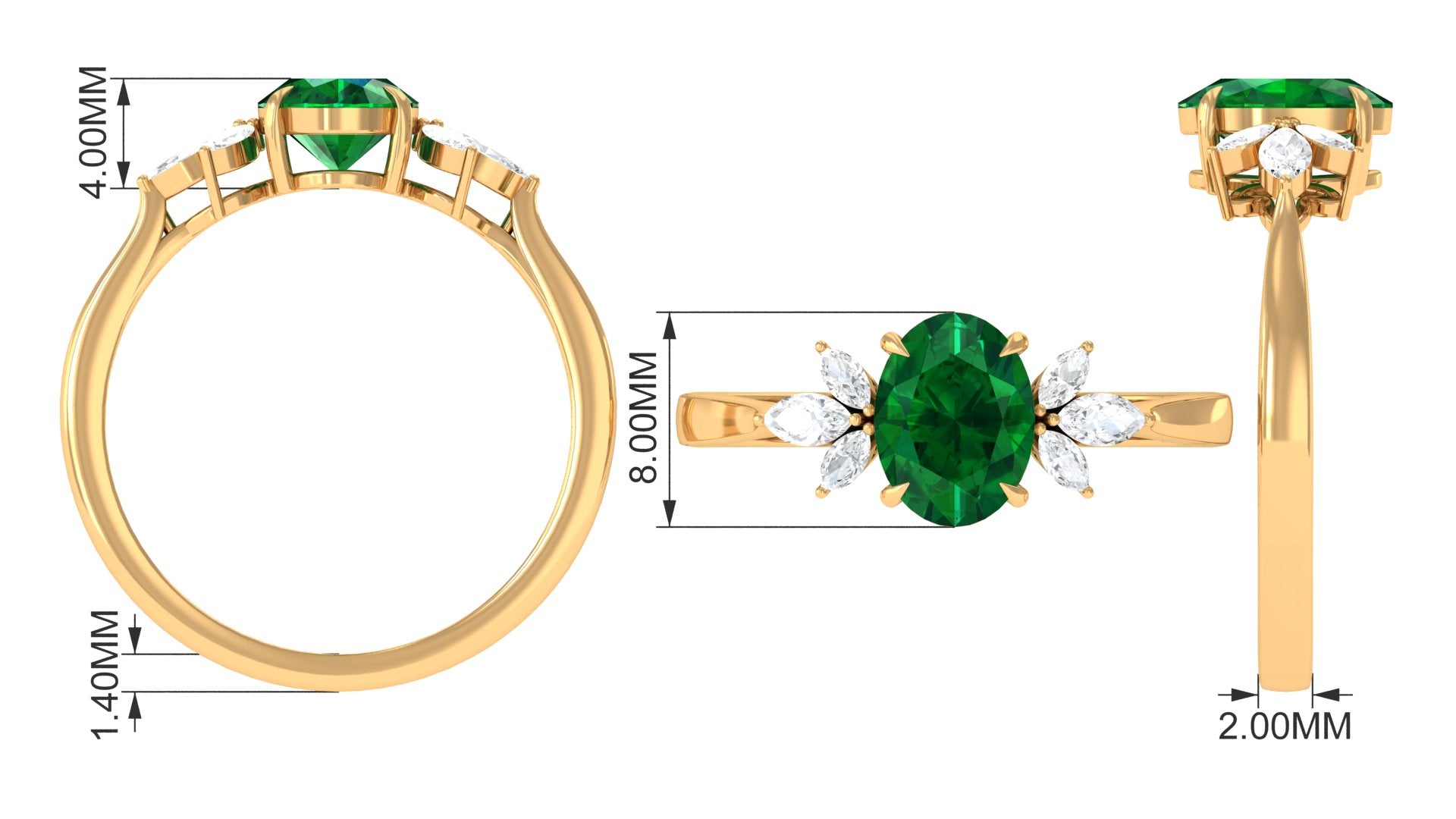 1.50 CT Claw Set Oval shape Emerald Solitaire and Marquise Diamond Trio Ring Emerald - ( AAA ) - Quality - Rosec Jewels