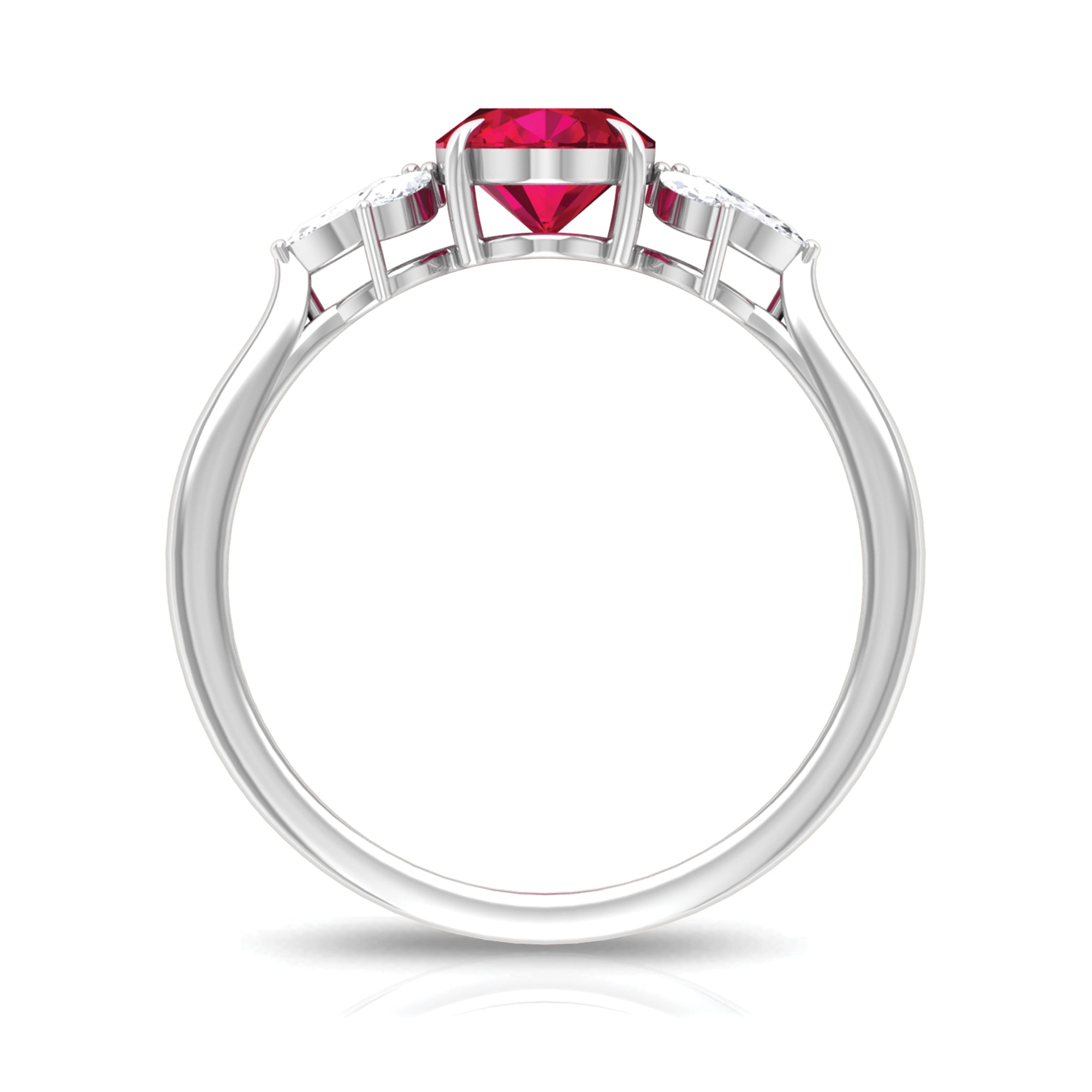 Claw Set Oval Created Ruby Solitaire Ring with Marquise Diamond Trio Lab Created Ruby - ( AAAA ) - Quality - Rosec Jewels