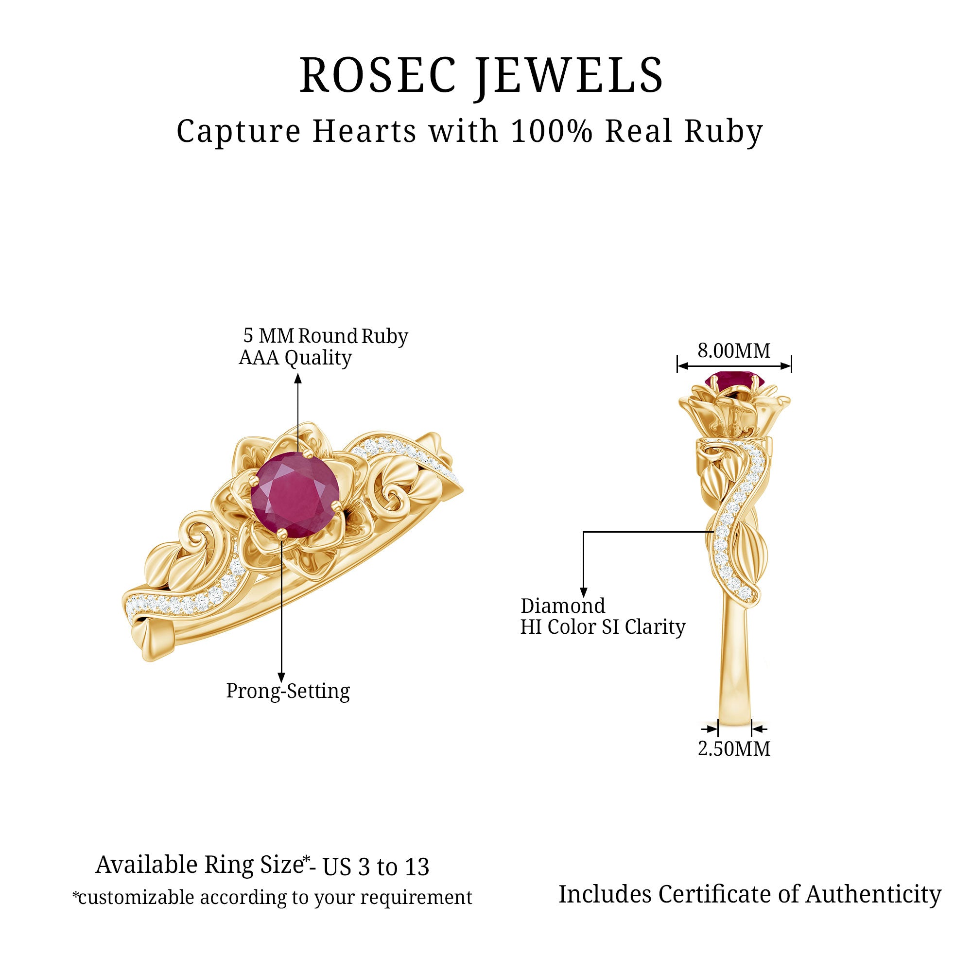 Flower Inspired Ruby and Diamond Engagement Ring Ruby - ( AAA ) - Quality - Rosec Jewels