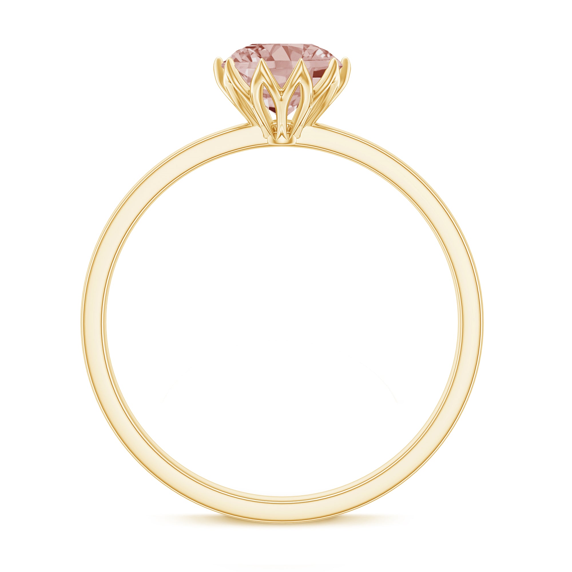 6 MM Round Morganite Solitaire Ring in Lotus Basket Setting Morganite - ( AAA ) - Quality - Rosec Jewels