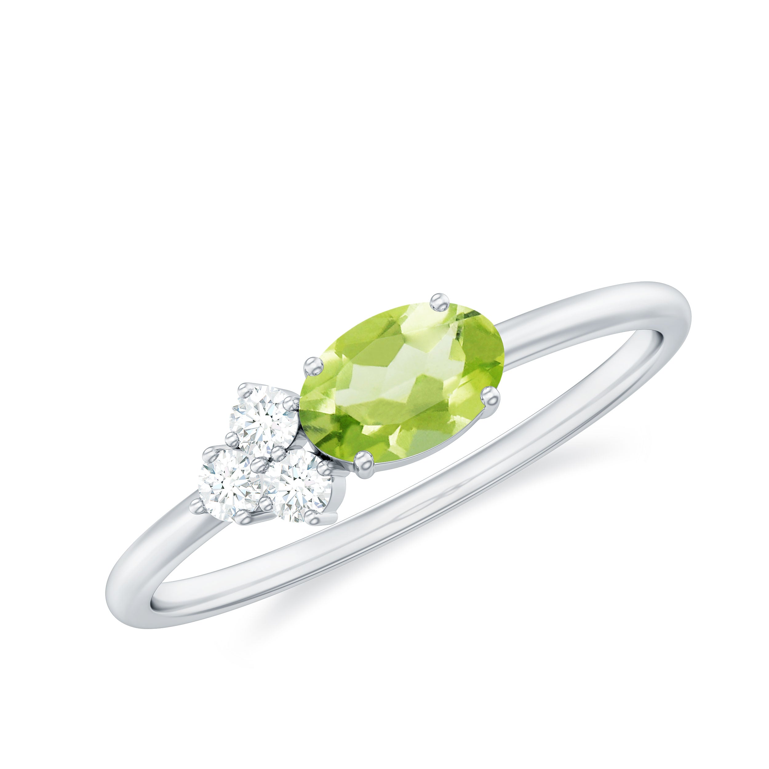 3/4 CT Oval Cut Peridot Promise Ring with Diamond Trio Peridot - ( AAA ) - Quality - Rosec Jewels