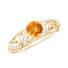 Round Citrine Vintage Inspired Engagement Ring with Diamond Citrine - ( AAA ) - Quality - Rosec Jewels