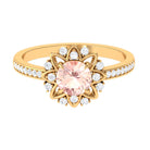 Round Morganite and Diamond Flower Engagement Ring Morganite - ( AAA ) - Quality - Rosec Jewels