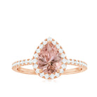 Pear Shaped Morganite Halo Engagement Ring with Diamond Morganite - ( AAA ) - Quality - Rosec Jewels