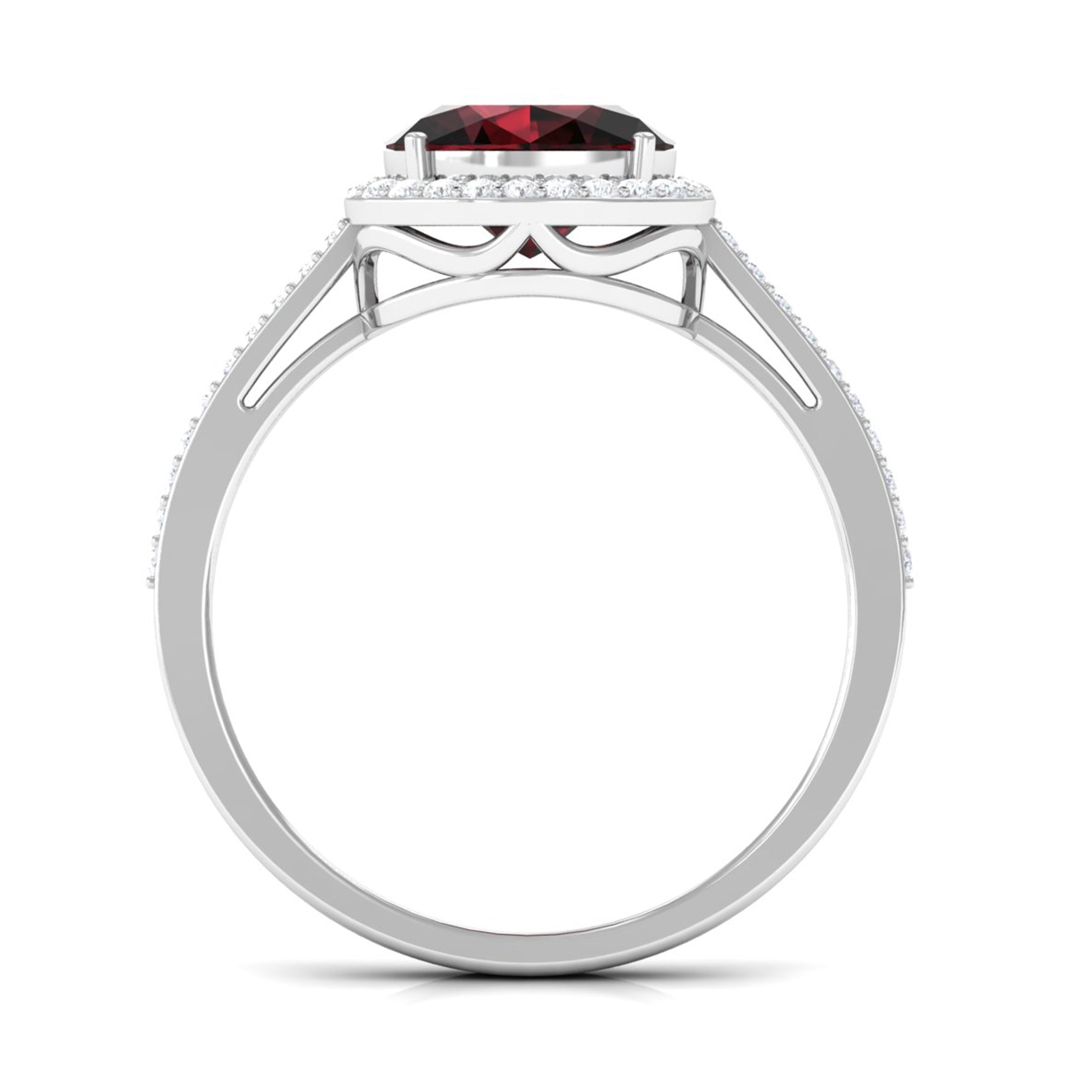 Oval Cut Garnet East West Engagement Ring with Diamond Halo Garnet - ( AAA ) - Quality - Rosec Jewels