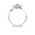 Pink Sapphire and Diamond Flower Engagement Ring with Bypass Shank Pink Sapphire - ( AAA ) - Quality - Rosec Jewels