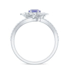 Real Tanzanite and Diamond Flower Ring in Bypass Shank Tanzanite - ( AAA ) - Quality - Rosec Jewels