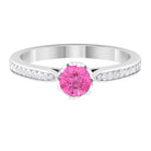 Round Cut Pink Sapphire Solitaire Engagement Ring with Diamond Pink Sapphire - ( AAA ) - Quality - Rosec Jewels