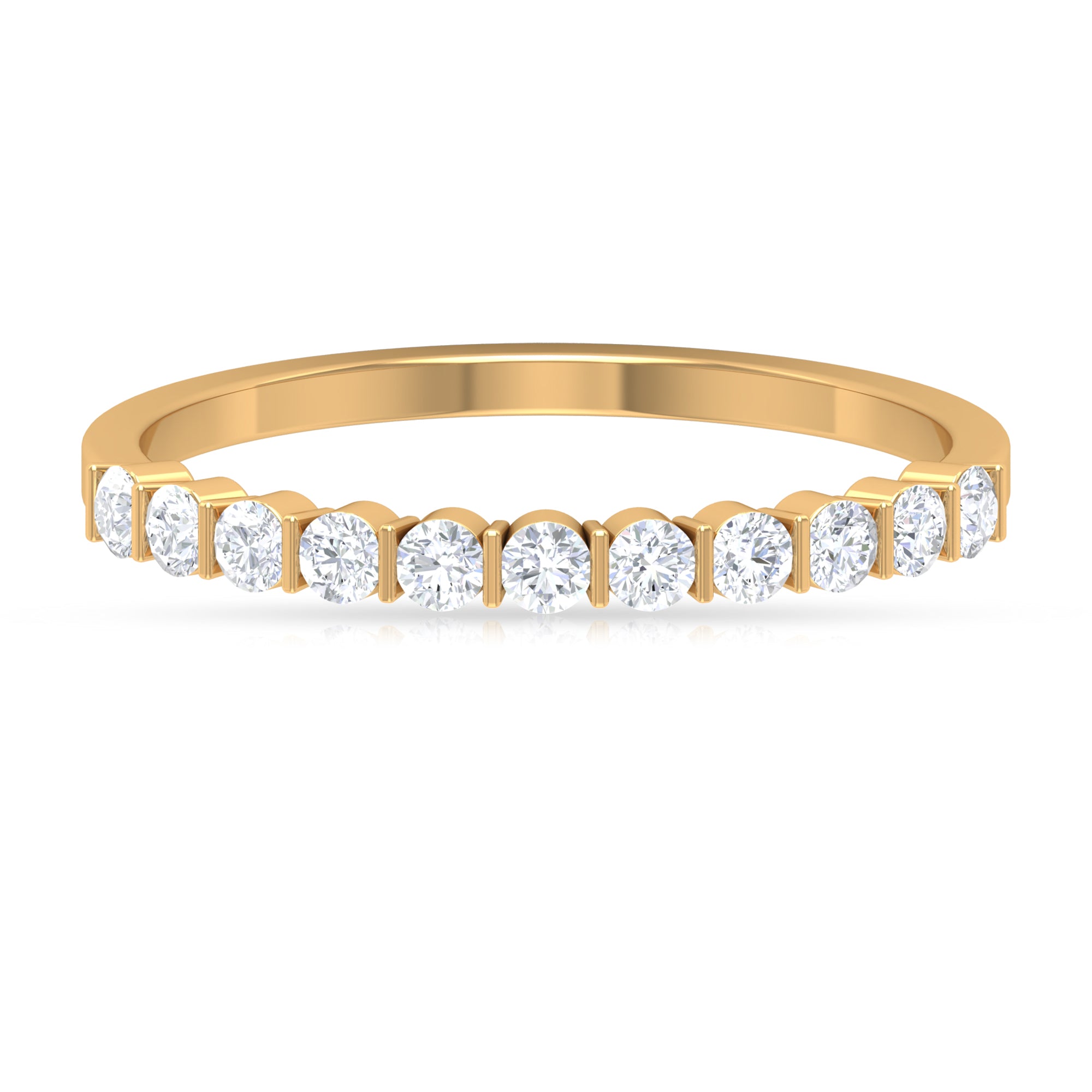 Minimal Moissanite Half Eternity Band Ring in Bar Setting Moissanite - ( D-VS1 ) - Color and Clarity - Rosec Jewels