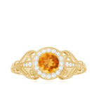 Vintage Citrine Diamond Engagement Ring with Beaded Detail Citrine - ( AAA ) - Quality - Rosec Jewels