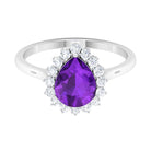 Pear Shape Amethyst Teardrop Ring with Diamond Halo Amethyst - ( AAA ) - Quality - Rosec Jewels