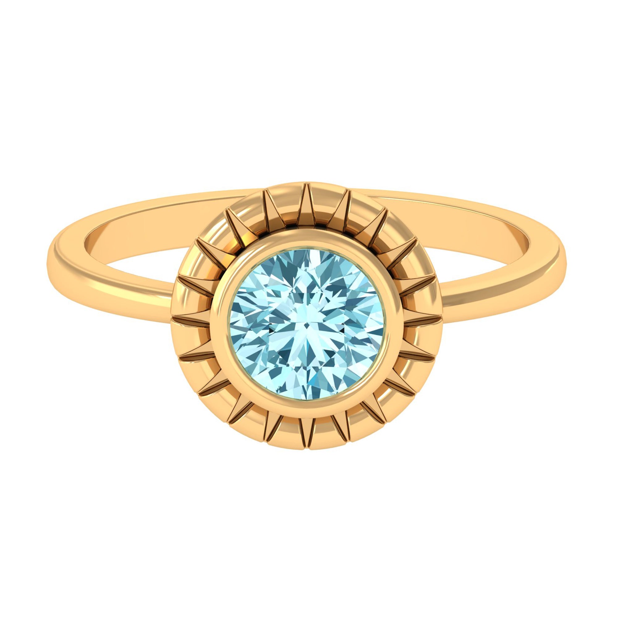 Bezel Set Aquamarine Solitaire Engagement Ring Aquamarine - ( AAA ) - Quality - Rosec Jewels